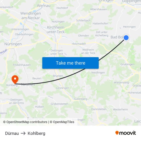 Dürnau to Kohlberg map
