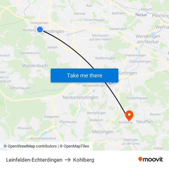 Leinfelden-Echterdingen to Kohlberg map