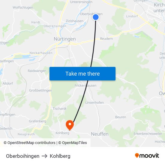 Oberboihingen to Kohlberg map