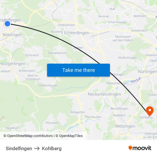 Sindelfingen to Kohlberg map