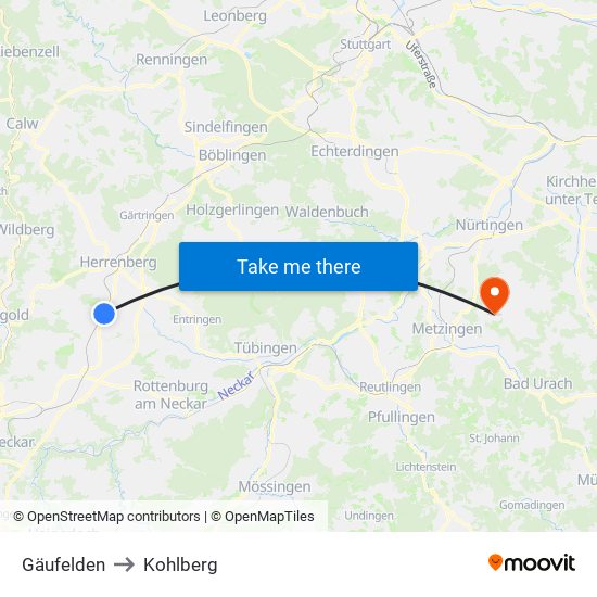 Gäufelden to Kohlberg map