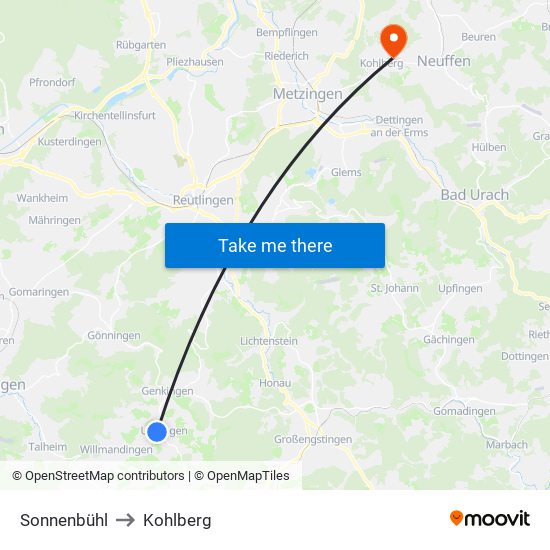 Sonnenbühl to Kohlberg map