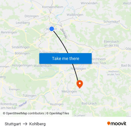 Stuttgart to Kohlberg map