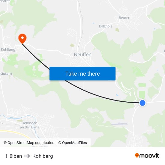 Hülben to Kohlberg map