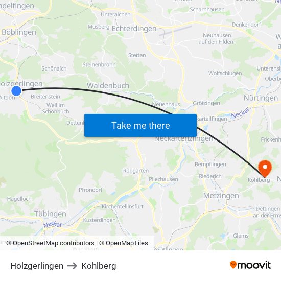 Holzgerlingen to Kohlberg map