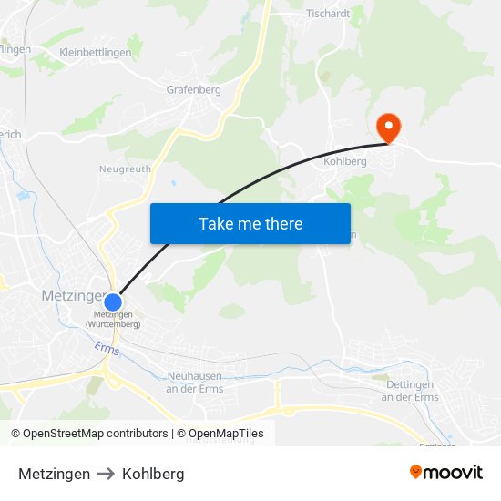 Metzingen to Kohlberg map