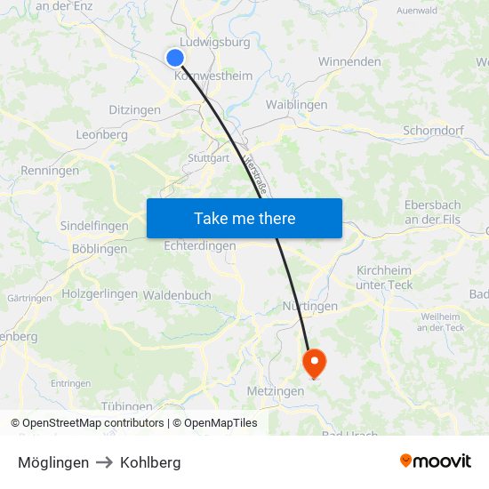 Möglingen to Kohlberg map