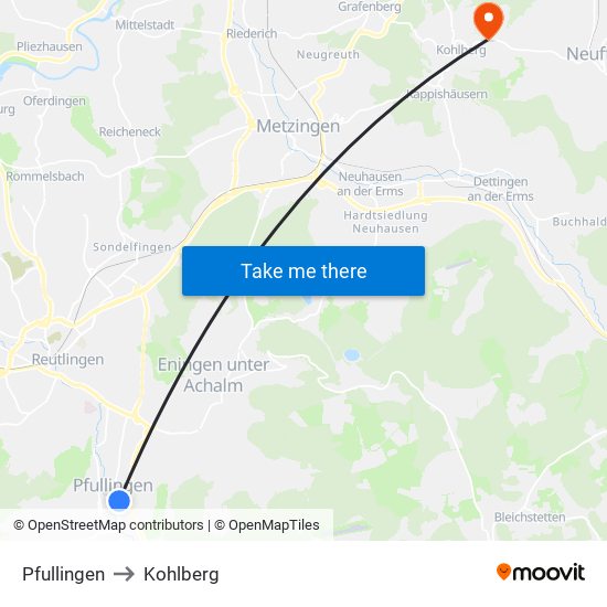 Pfullingen to Kohlberg map