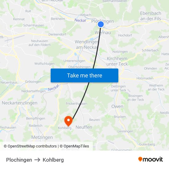 Plochingen to Kohlberg map