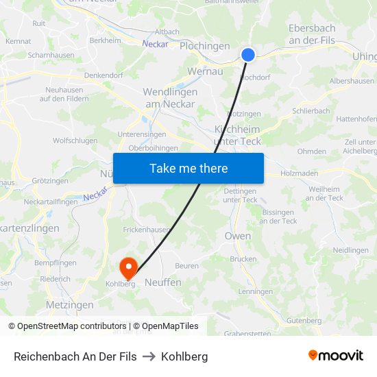 Reichenbach An Der Fils to Kohlberg map