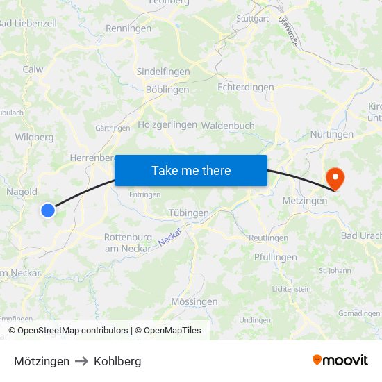 Mötzingen to Kohlberg map