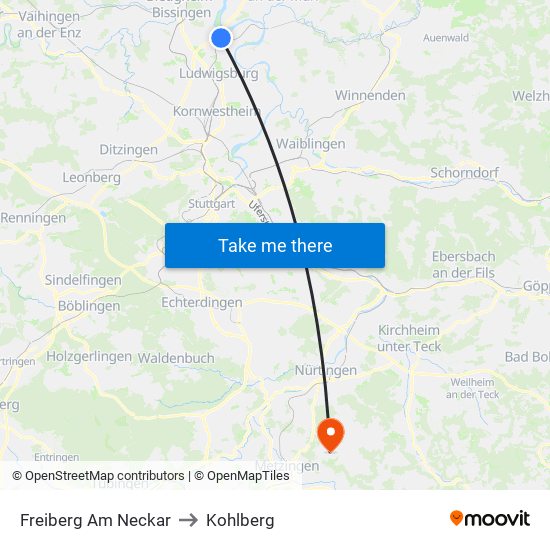 Freiberg Am Neckar to Kohlberg map