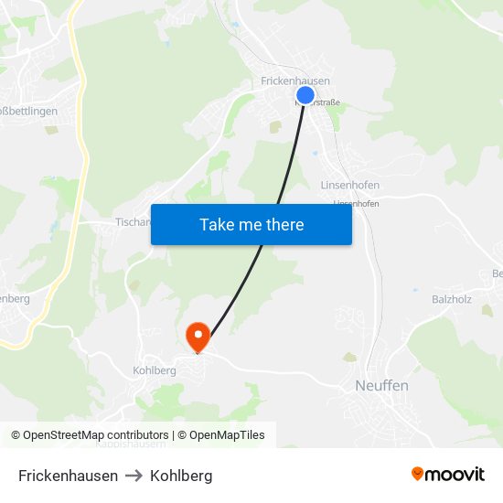 Frickenhausen to Kohlberg map
