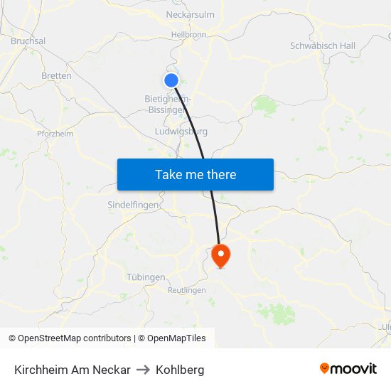 Kirchheim Am Neckar to Kohlberg map