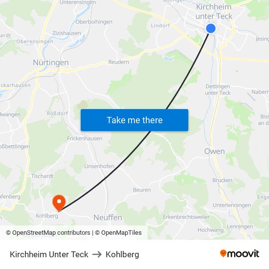 Kirchheim Unter Teck to Kohlberg map