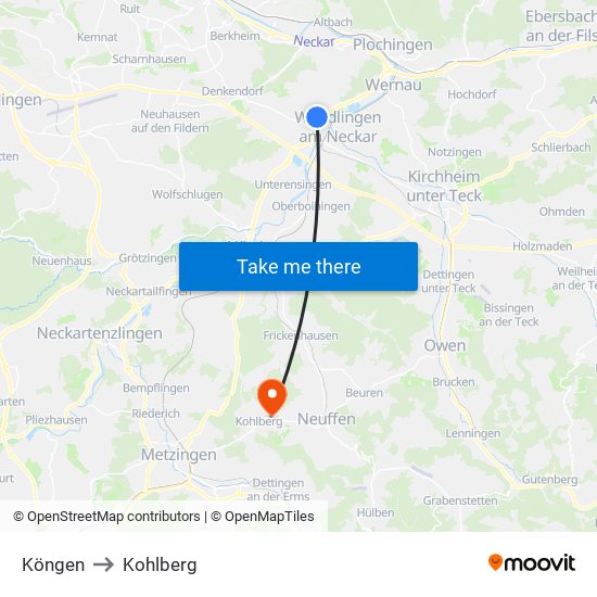 Köngen to Kohlberg map