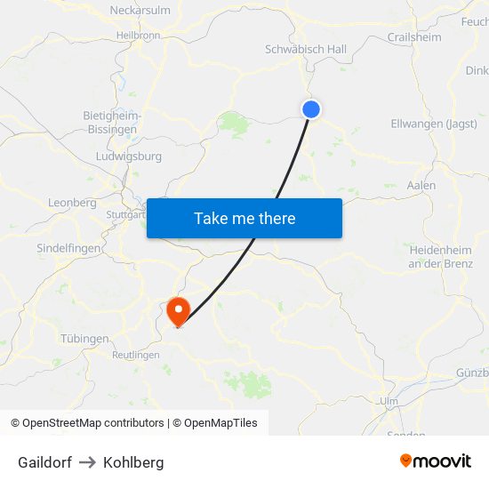 Gaildorf to Kohlberg map
