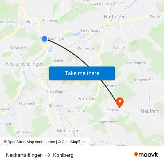 Neckartailfingen to Kohlberg map