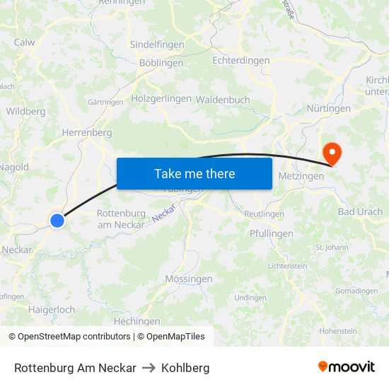 Rottenburg Am Neckar to Kohlberg map