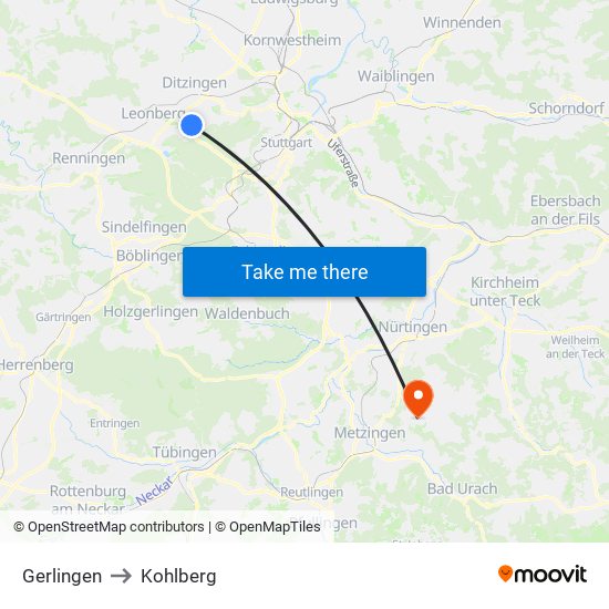 Gerlingen to Kohlberg map