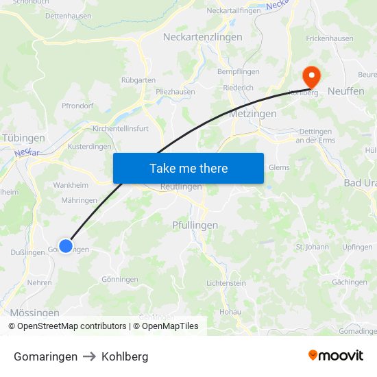 Gomaringen to Kohlberg map