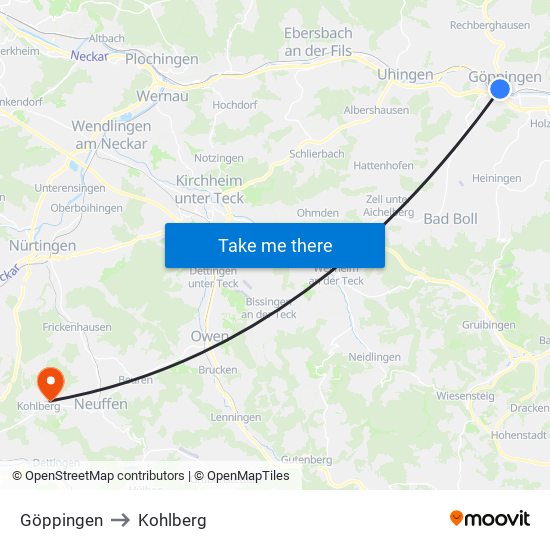 Göppingen to Kohlberg map