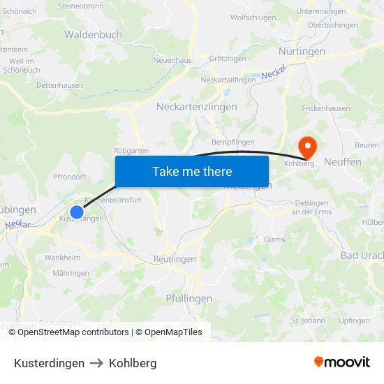 Kusterdingen to Kohlberg map