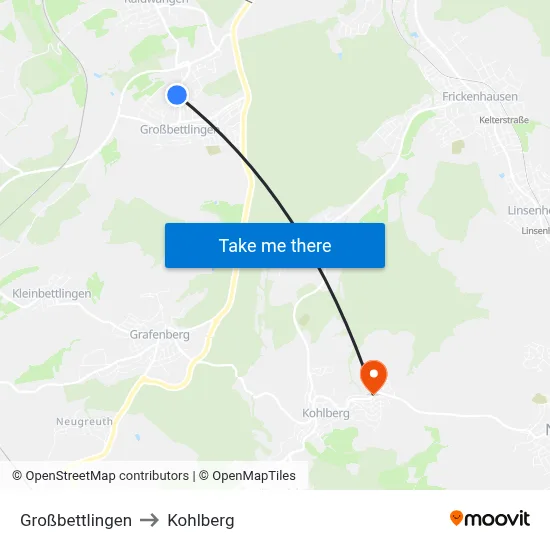 Großbettlingen to Kohlberg map