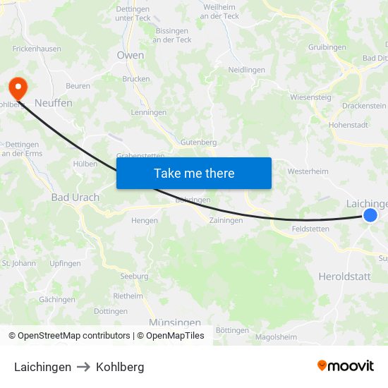 Laichingen to Kohlberg map
