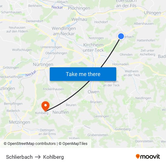 Schlierbach to Kohlberg map