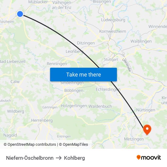 Niefern-Öschelbronn to Kohlberg map