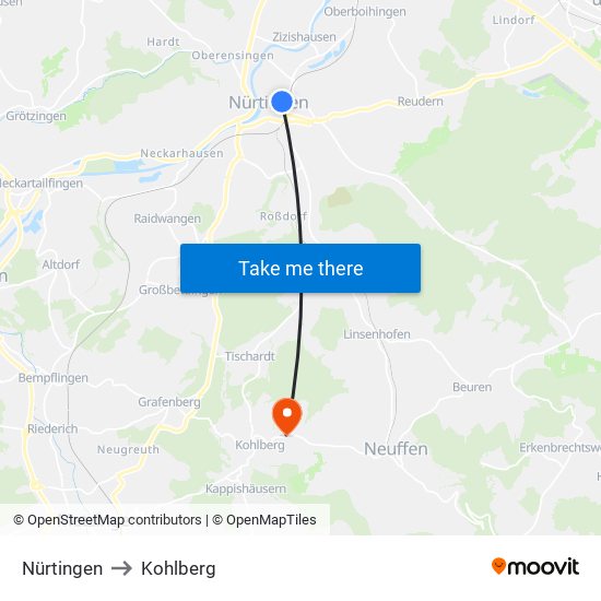 Nürtingen to Kohlberg map