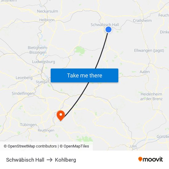 Schwäbisch Hall to Kohlberg map