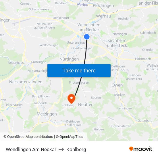 Wendlingen Am Neckar to Kohlberg map