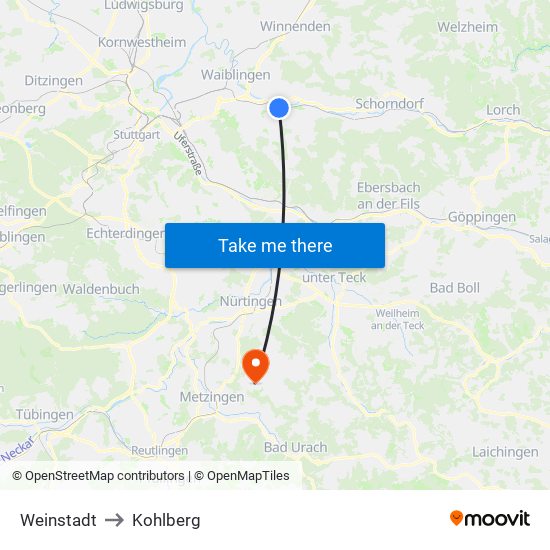 Weinstadt to Kohlberg map