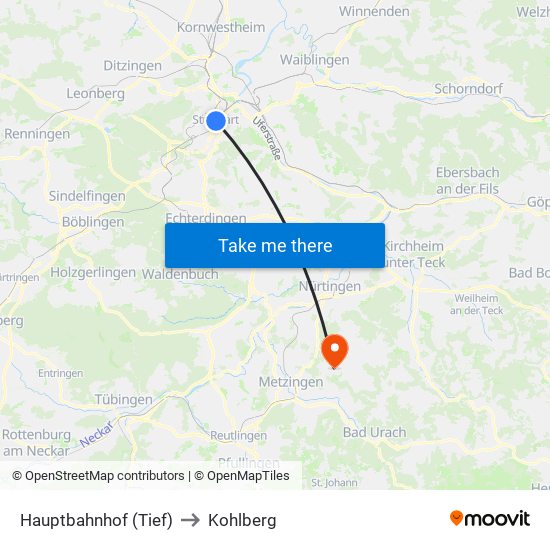 Hauptbahnhof (Tief) to Kohlberg map