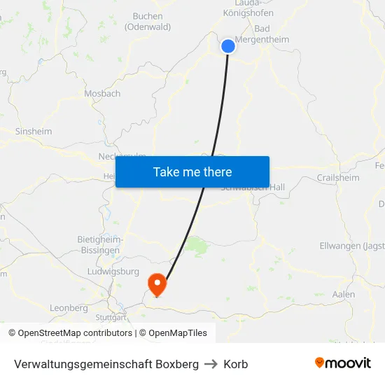 Verwaltungsgemeinschaft Boxberg to Korb map