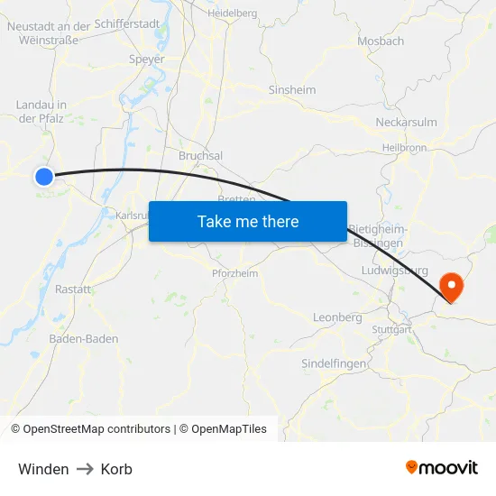 Winden to Korb map