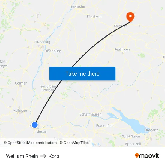 Weil am Rhein to Korb map