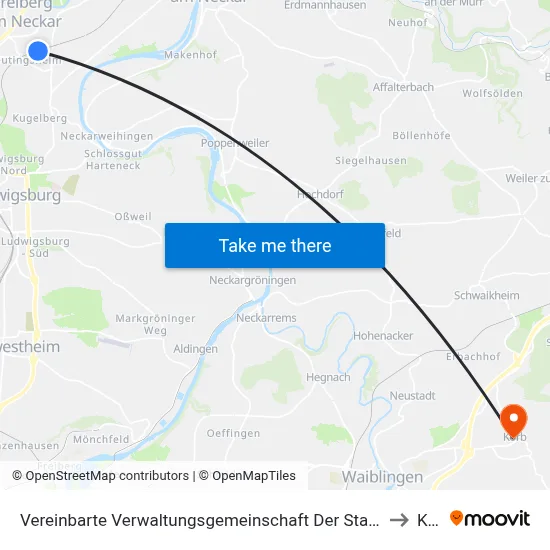 Vereinbarte Verwaltungsgemeinschaft Der Stadt Freiberg am Neckar to Korb map