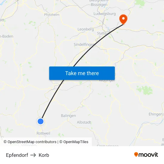 Epfendorf to Korb map