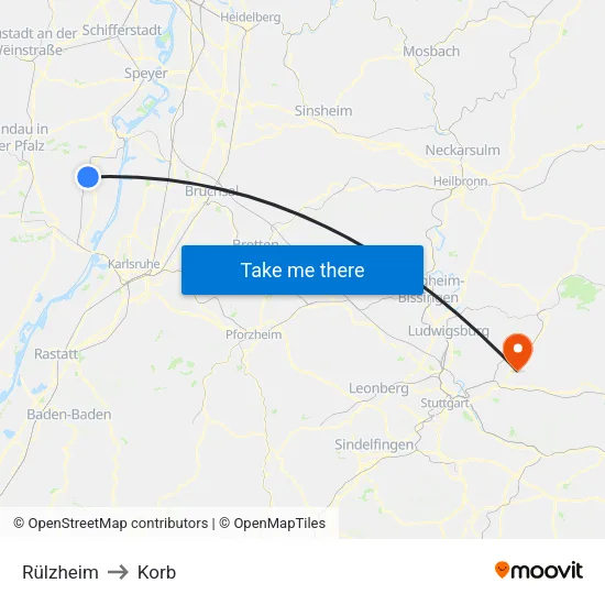 Rülzheim to Korb map