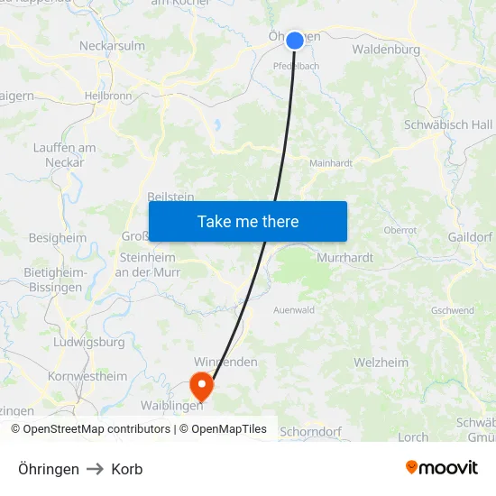 Öhringen to Korb map