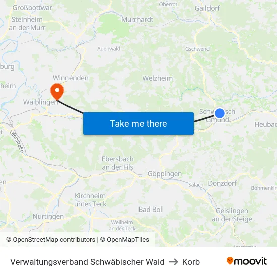 Verwaltungsverband Schwäbischer Wald to Korb map