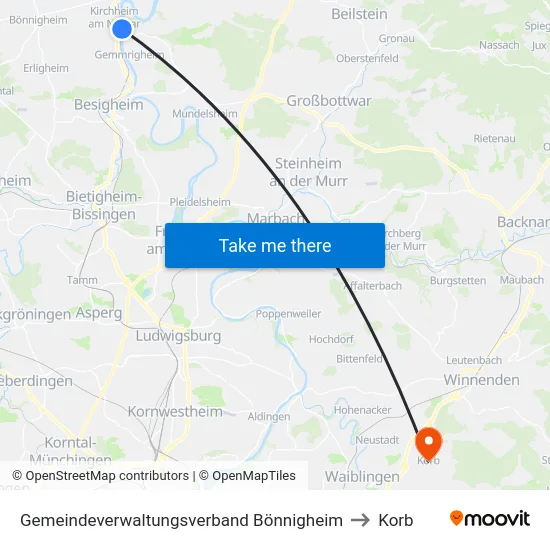 Gemeindeverwaltungsverband Bönnigheim to Korb map