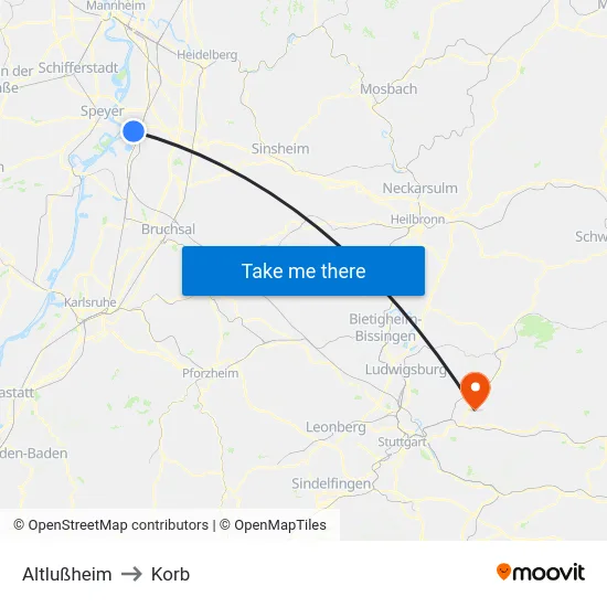 Altlußheim to Korb map