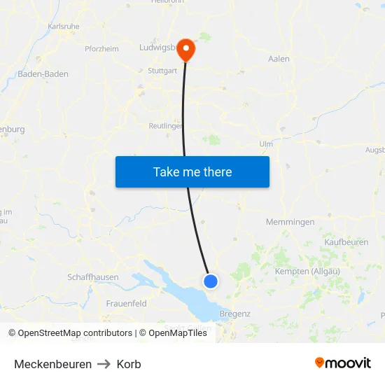 Meckenbeuren to Korb map