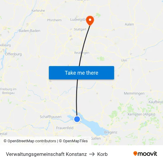 Verwaltungsgemeinschaft Konstanz to Korb map