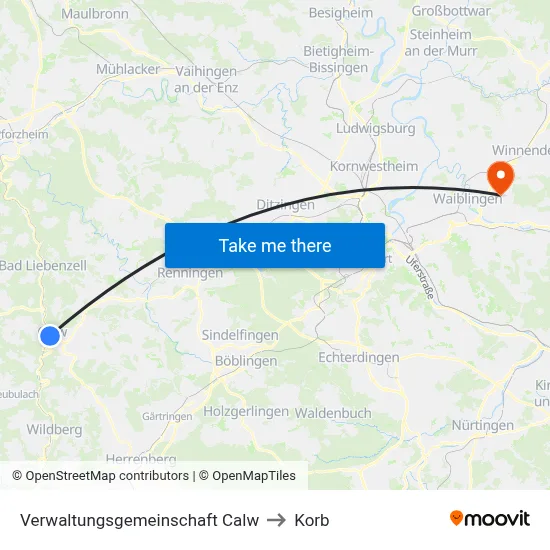 Verwaltungsgemeinschaft Calw to Korb map