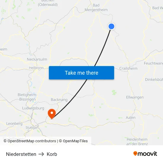 Niederstetten to Korb map
